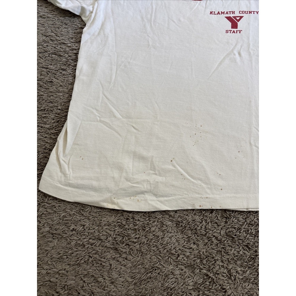 Vintage Champion T-Shirt Mens Medium White Red Ringer Klamath County YMCA Staff - Picture 7 of 10